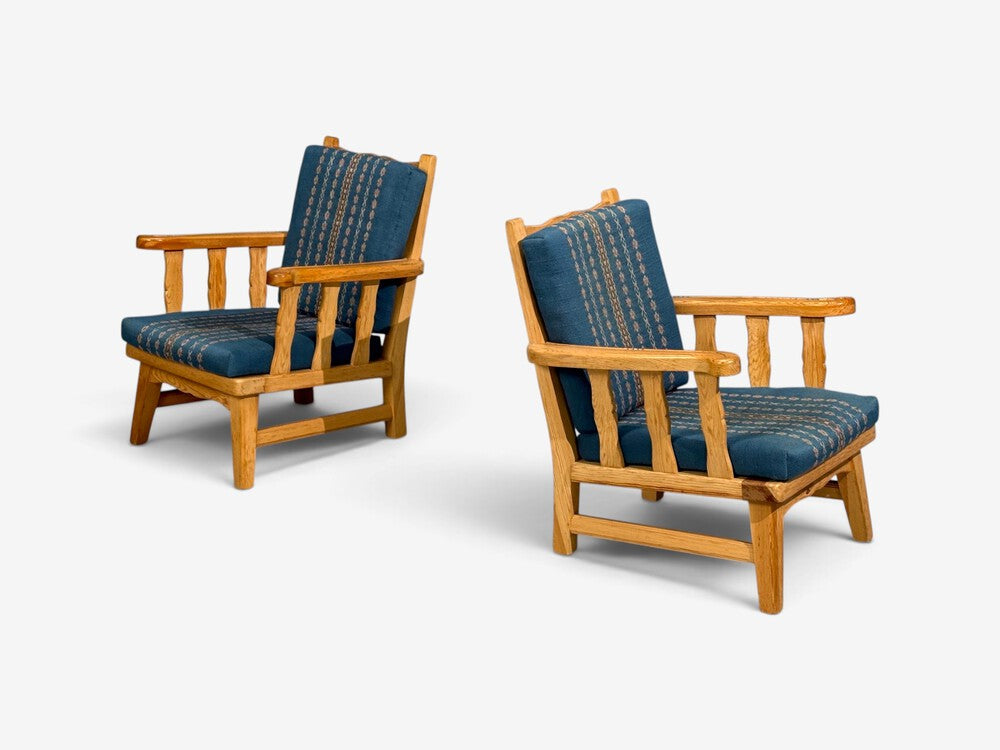 Krogenes Møbler, Lounge Chairs, Pine, Blue Fabric, Norway, 1970s