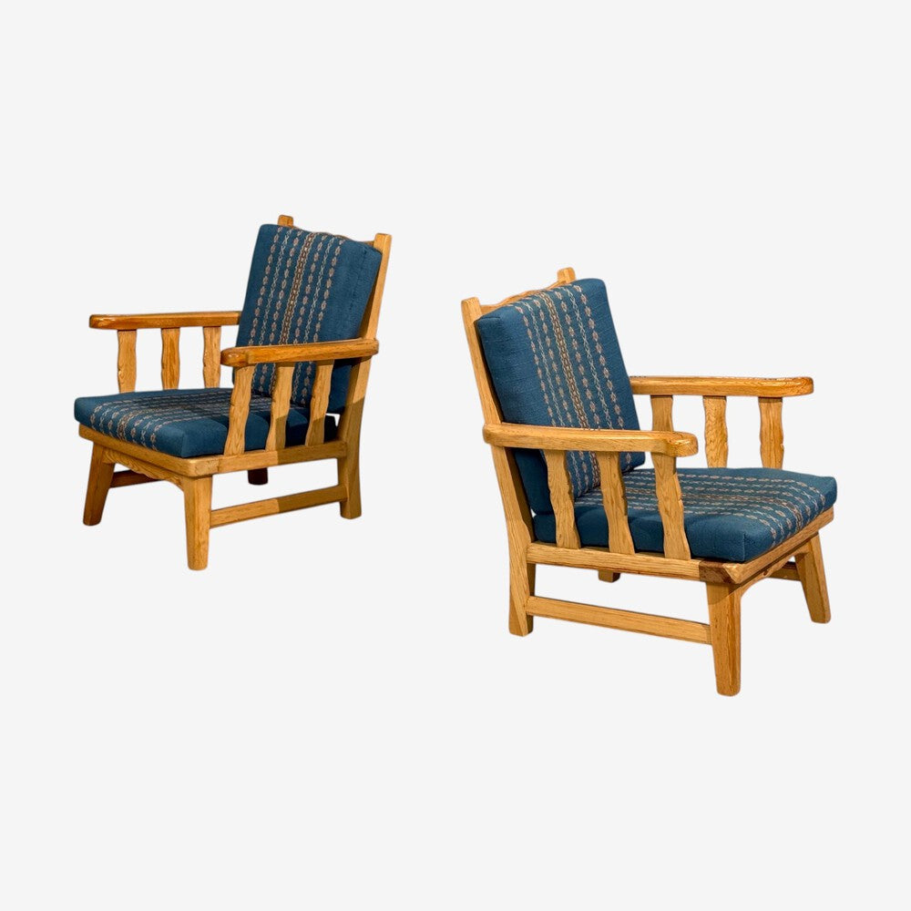 Krogenes Møbler, Lounge Chairs, Pine, Blue Fabric, Norway, 1970s