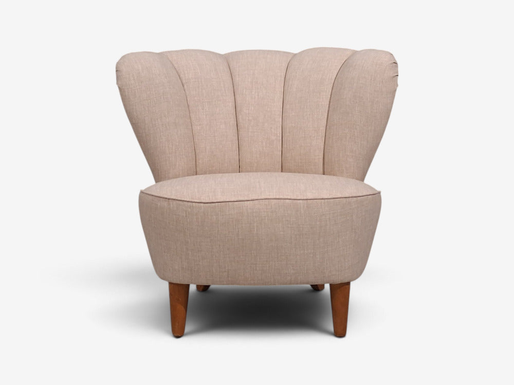 Carl-Johan Boman, Lounge Chairs, Beige Linen, Wood, Finland, 1950s
