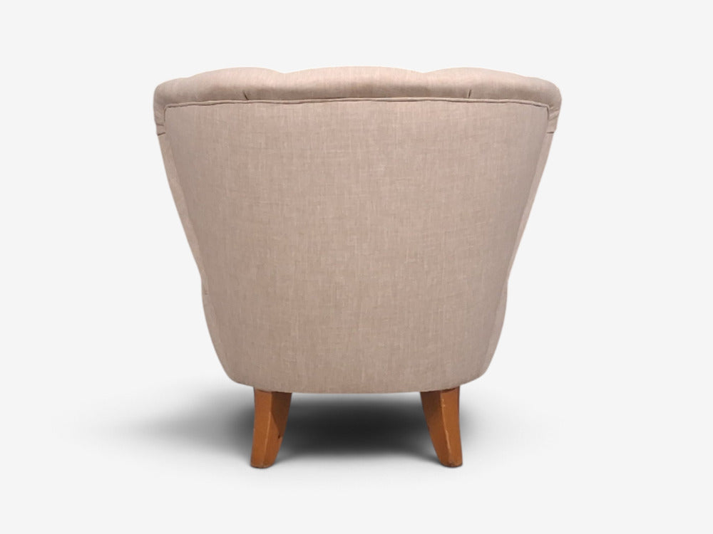 Carl-Johan Boman, Lounge Chairs, Beige Linen, Wood, Finland, 1950s