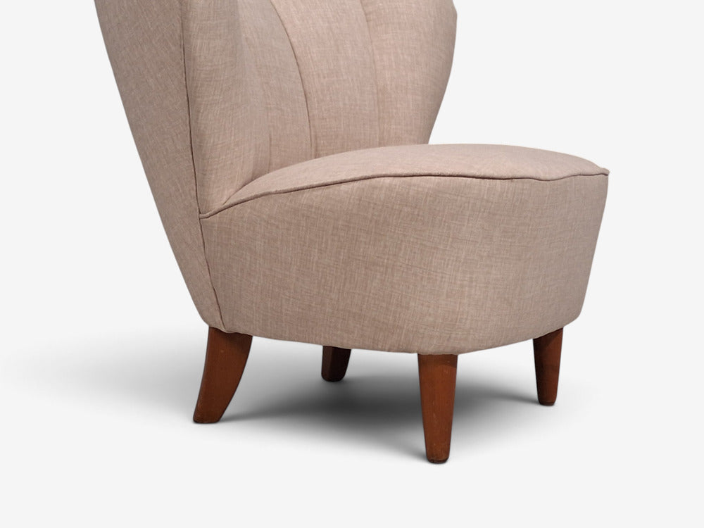 Carl-Johan Boman, Lounge Chairs, Beige Linen, Wood, Finland, 1950s