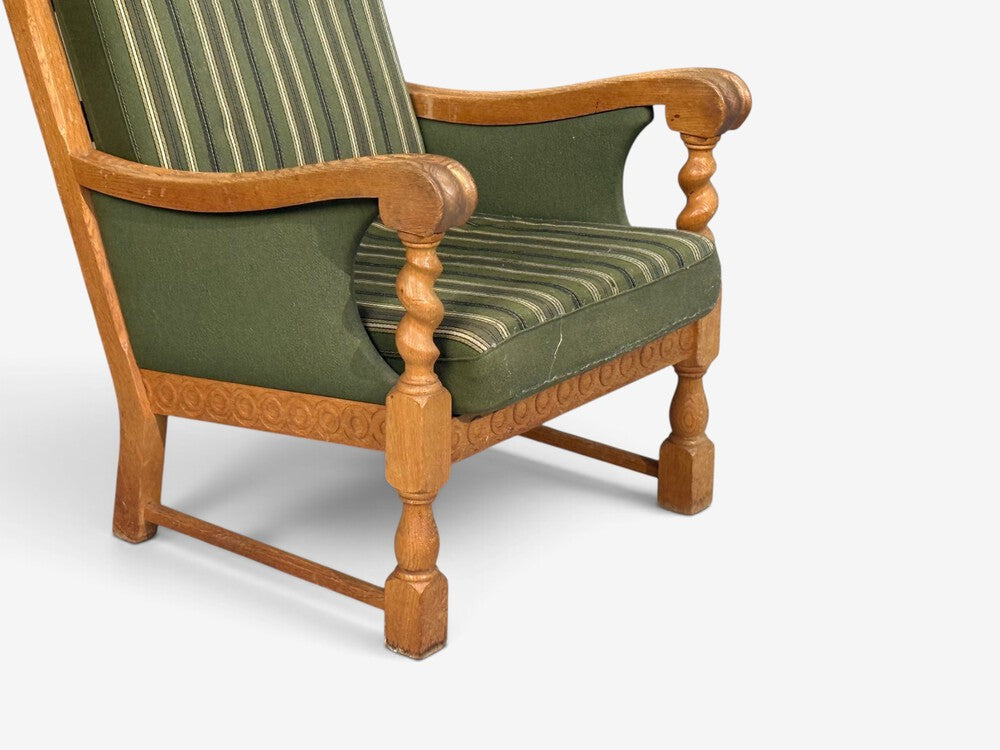 Henning Kjaernulf Style, Lounge Chairs, Oak, Fabric, Denmark, 1970s