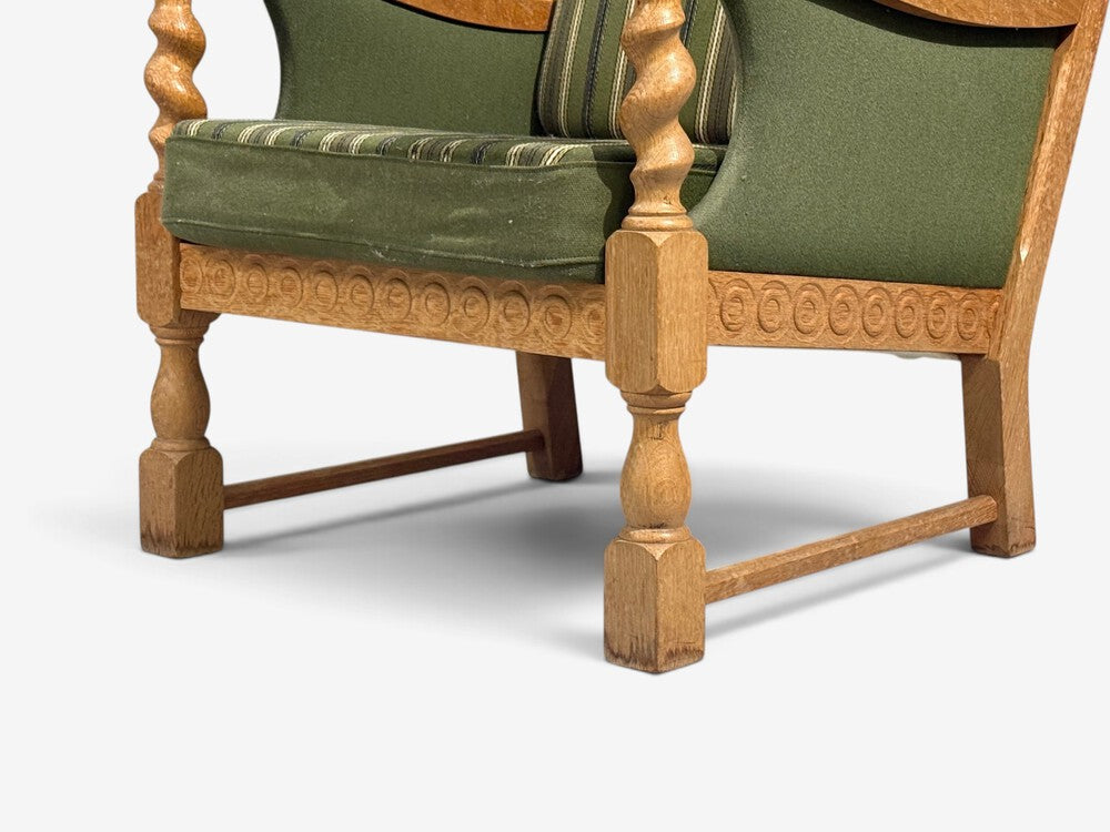 Henning Kjaernulf Style, Lounge Chairs, Oak, Fabric, Denmark, 1970s