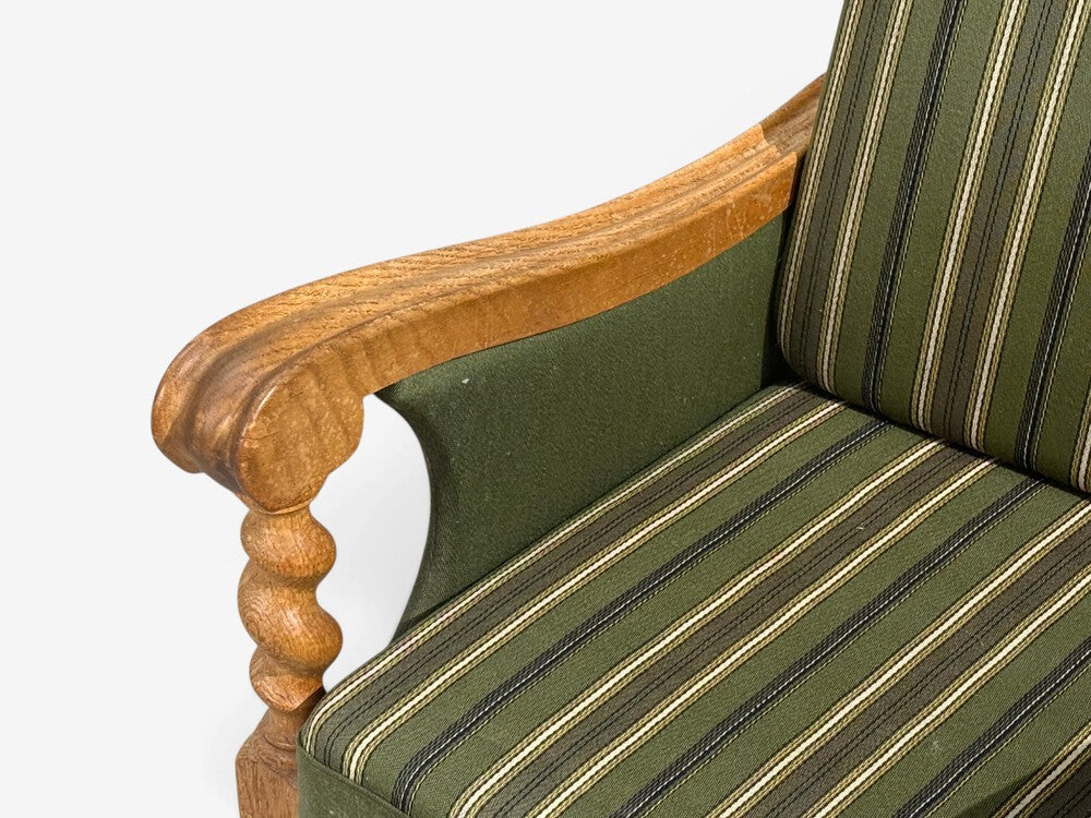 Henning Kjaernulf Style, Lounge Chairs, Oak, Fabric, Denmark, 1970s