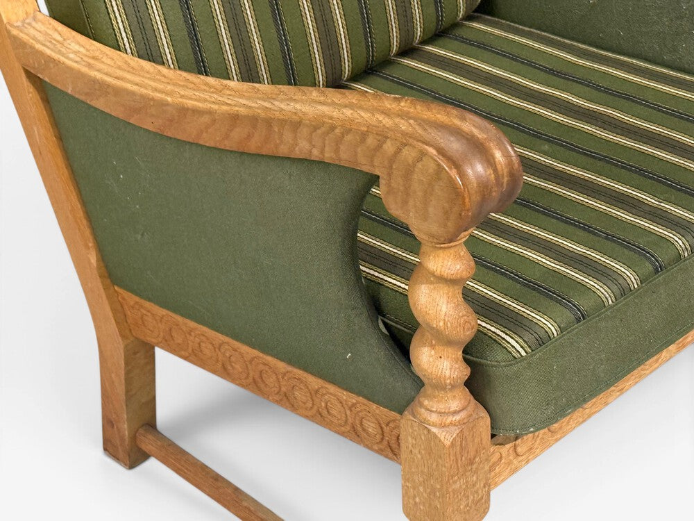 Henning Kjaernulf Style, Lounge Chairs, Oak, Fabric, Denmark, 1970s