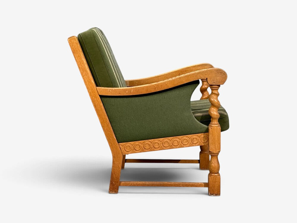 Henning Kjaernulf Style, Lounge Chairs, Oak, Fabric, Denmark, 1970s