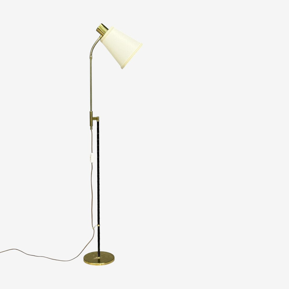 Möllers Armatur Eskilstuna, Floor Lamp, Leather, Brass, Sweden, 1950s