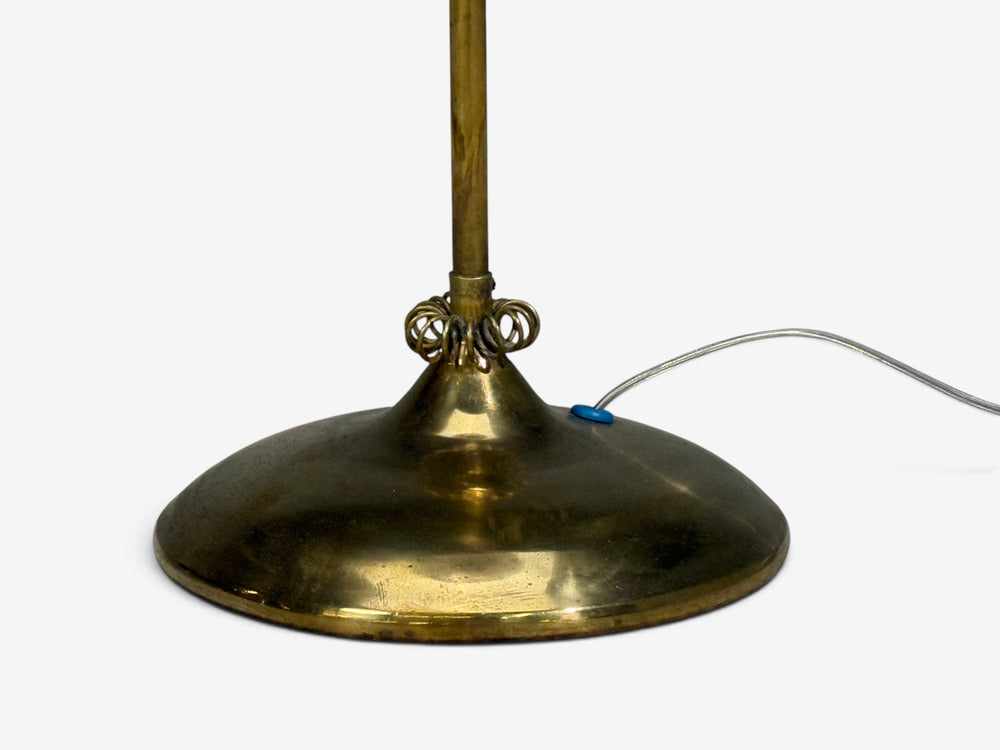 V. Soini Oy, Rare Floor Lamp, Brass, Leather, Rattan, Finland, 1950s