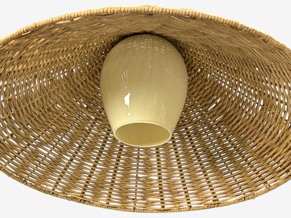 V. Soini Oy, Rare Floor Lamp, Brass, Leather, Rattan, Finland, 1950s