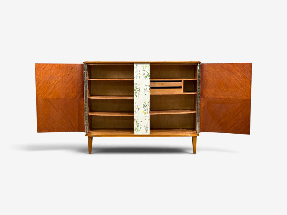 Swedish Modern, Nordens Flora Cabinet, Elm, Floral Lithographs, Sweden, 1940s