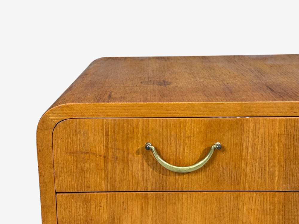 Swedish Modern, Chest of Drawers, Elm, Brass, Sweden, 1940s