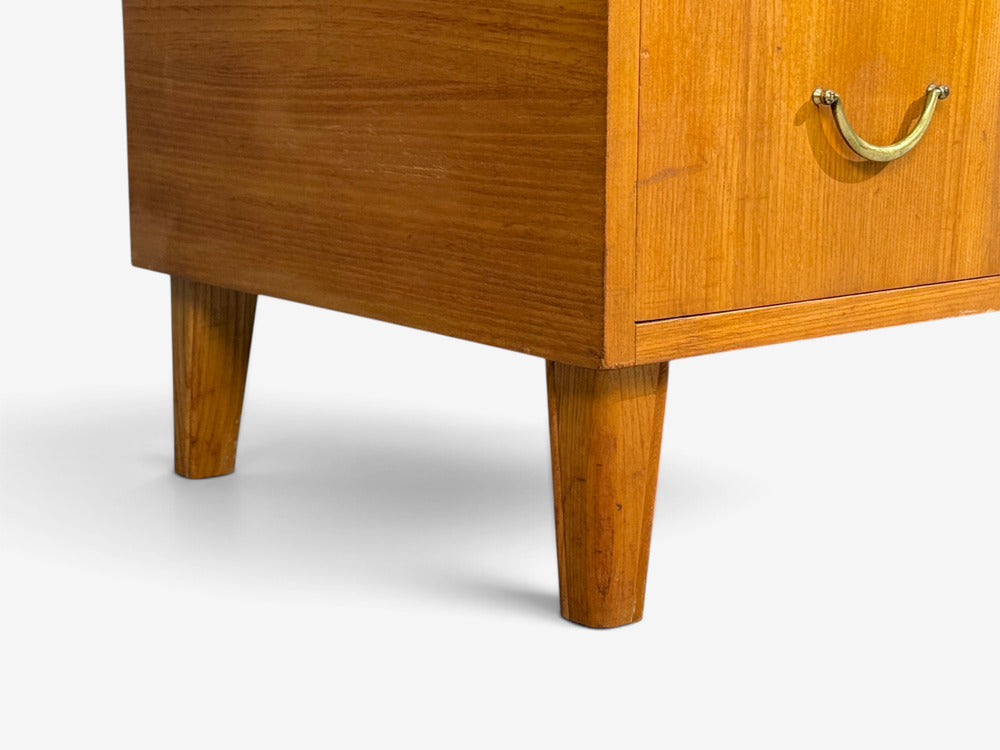 Swedish Modern, Chest of Drawers, Elm, Brass, Sweden, 1940s