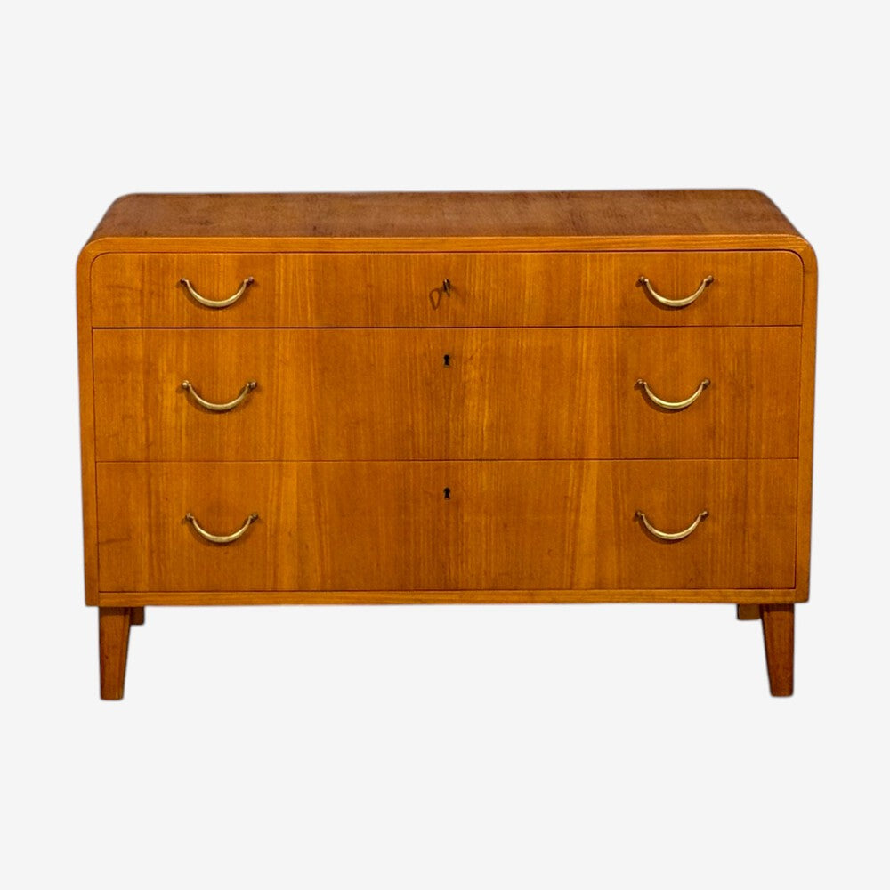 Swedish Modern, Chest of Drawers, Elm, Brass, Sweden, 1940s
