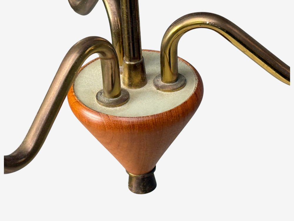 Swedish Modern, Pendant Light, Brass, Glass, Teak, Sweden, 1950s