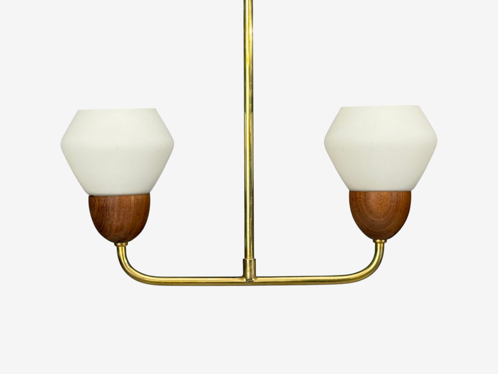 Swedish Modern, Pendant Light, Teak, Opal Glass, Brass, Sweden, 1960s