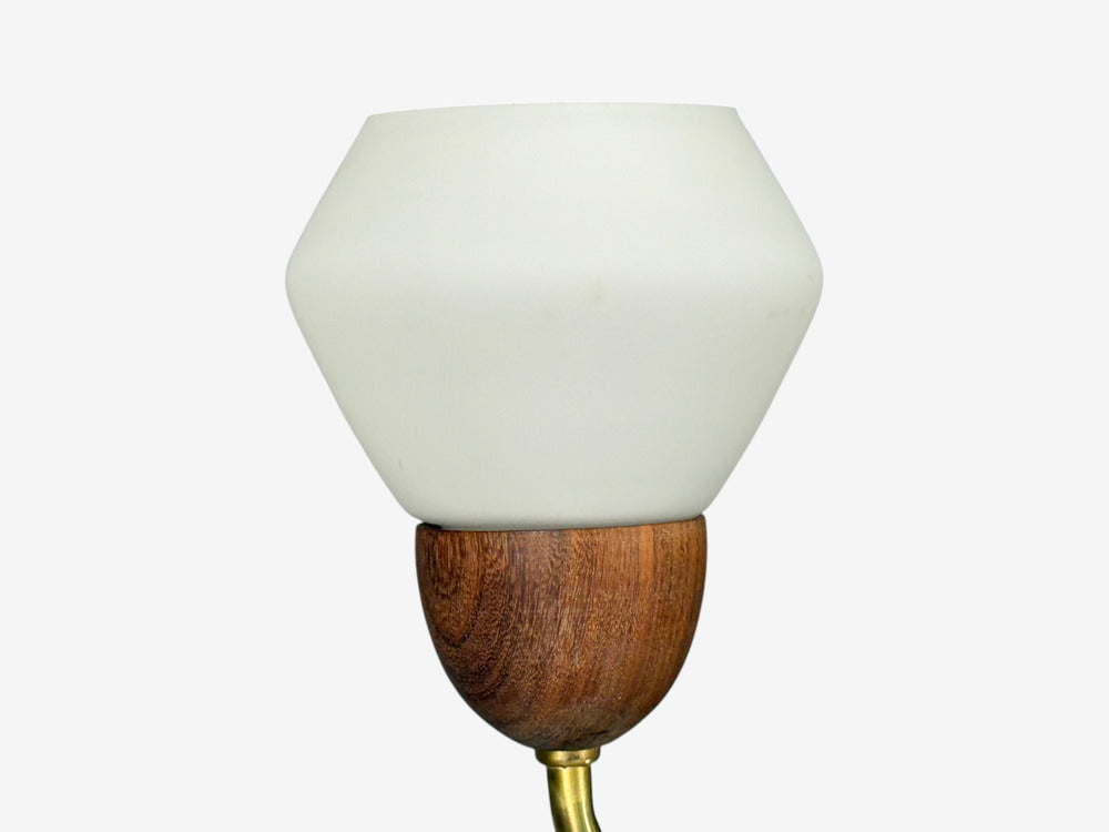 Swedish Modern, Pendant Light, Teak, Opal Glass, Brass, Sweden, 1960s