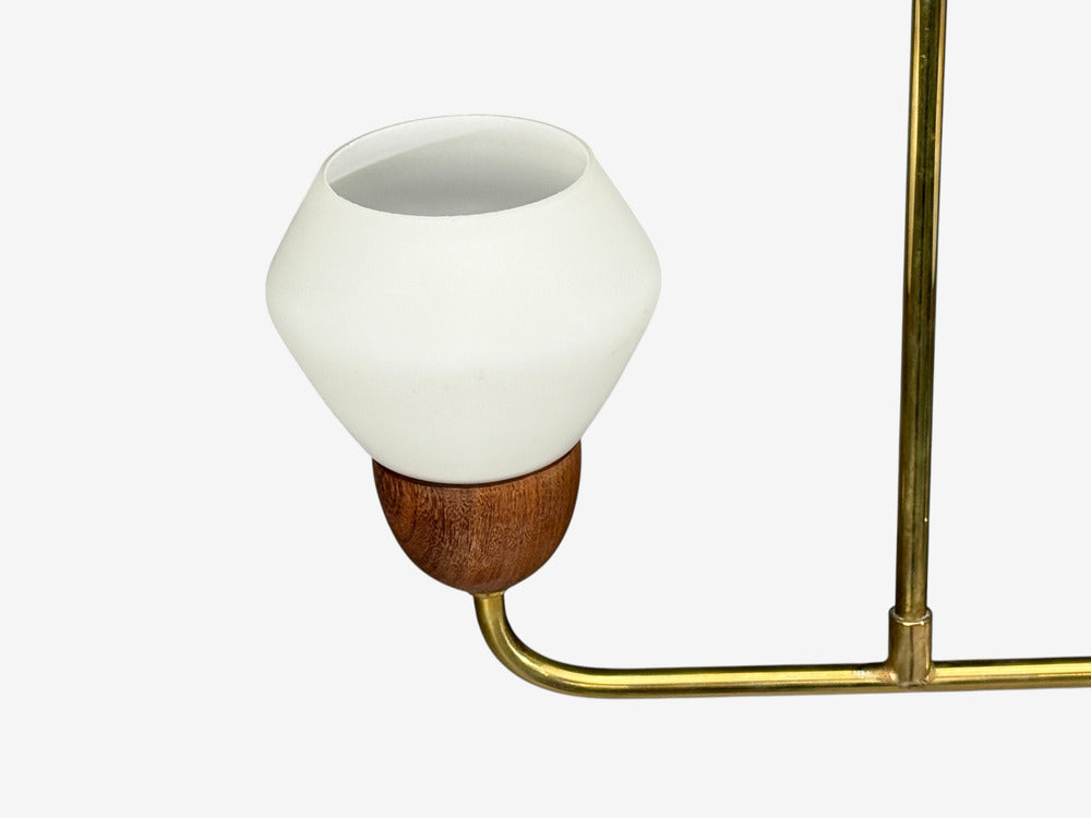 Swedish Modern, Pendant Light, Teak, Opal Glass, Brass, Sweden, 1960s