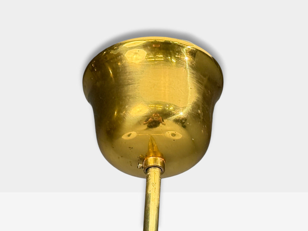Swedish Modern, Pendant Light, Teak, Opal Glass, Brass, Sweden, 1960s