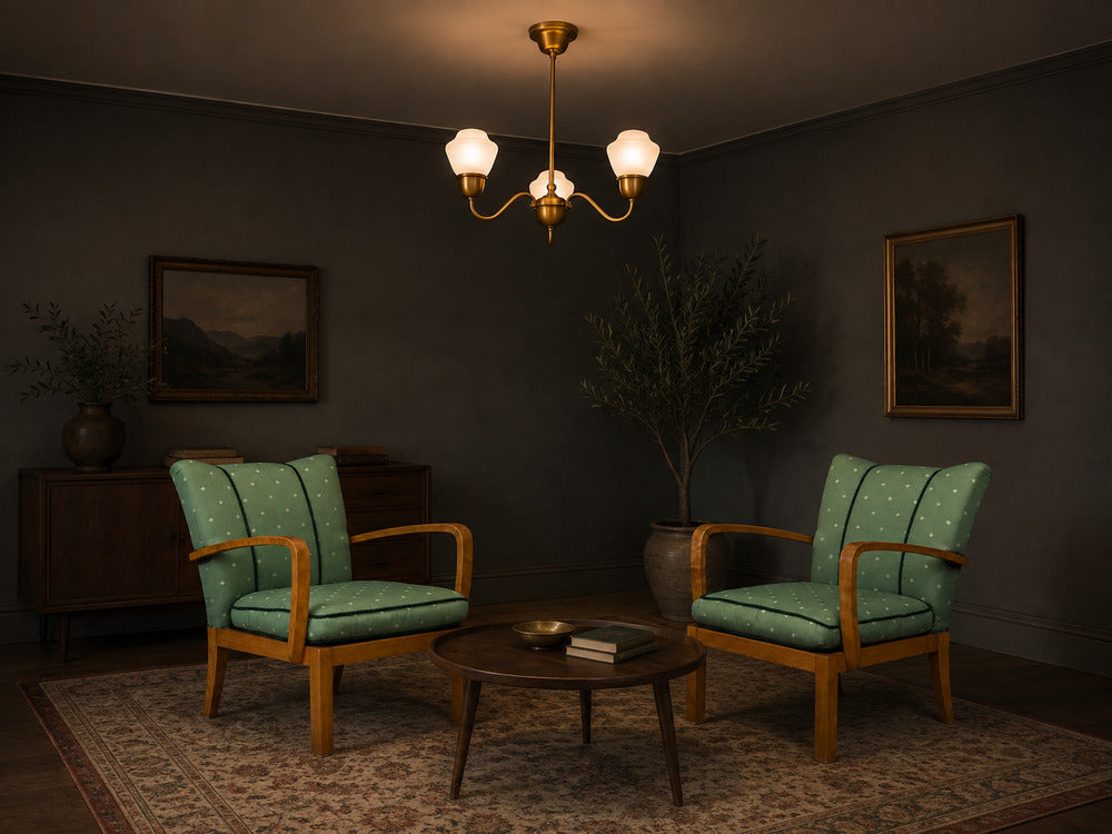 Swedish Modern, Lounge Chairs, Hardwood, Fabric, Sweden, 1940s