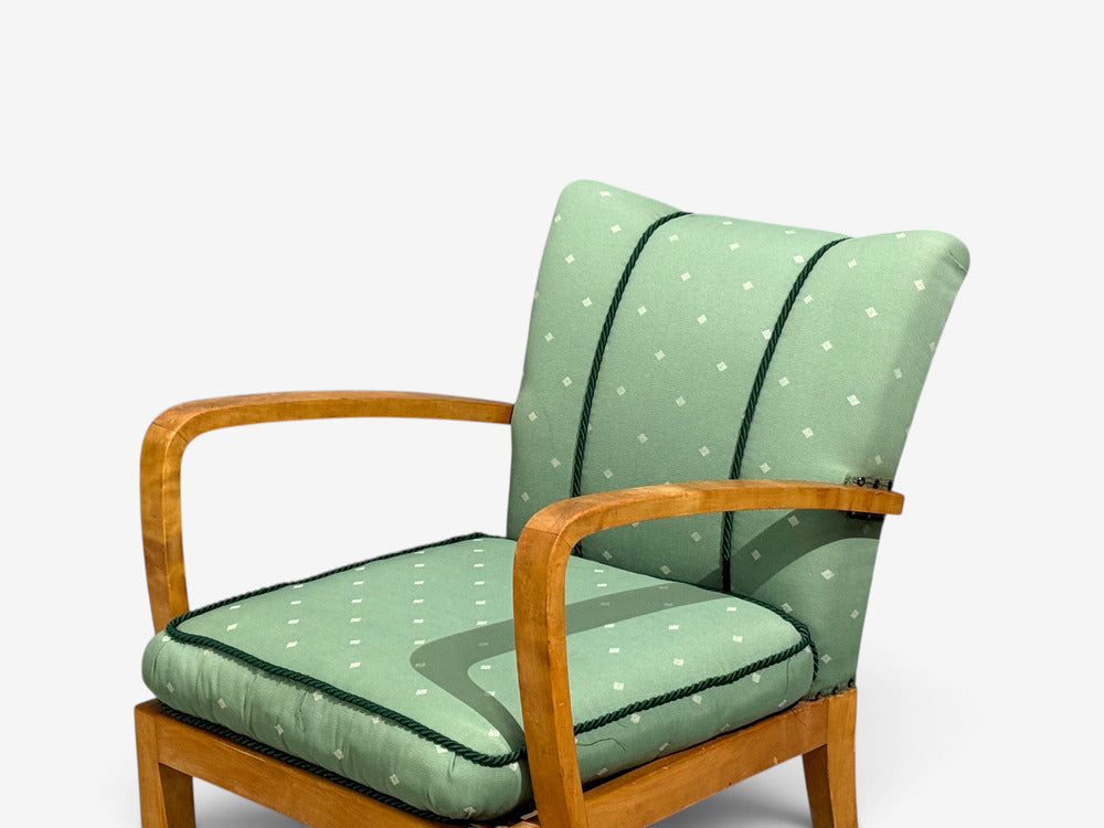 Swedish Modern, Lounge Chairs, Hardwood, Fabric, Sweden, 1940s