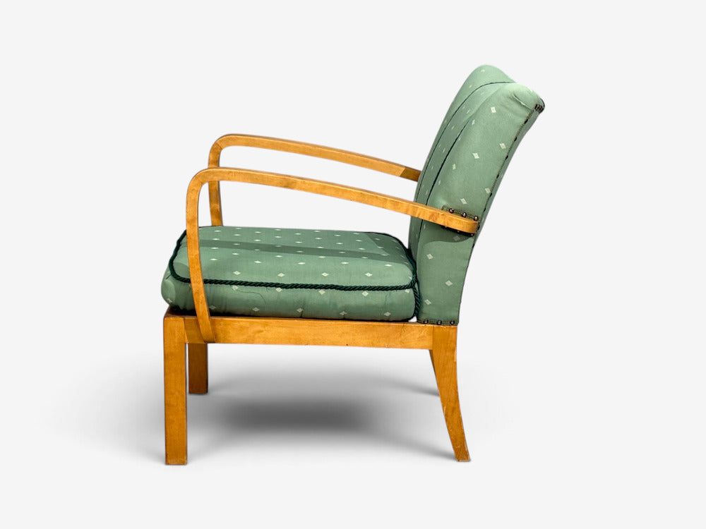Swedish Modern, Lounge Chairs, Hardwood, Fabric, Sweden, 1940s