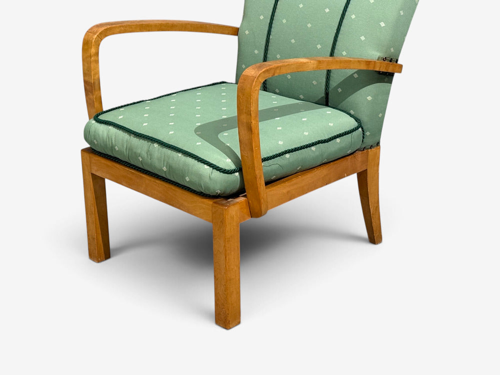 Swedish Modern, Lounge Chairs, Hardwood, Fabric, Sweden, 1940s