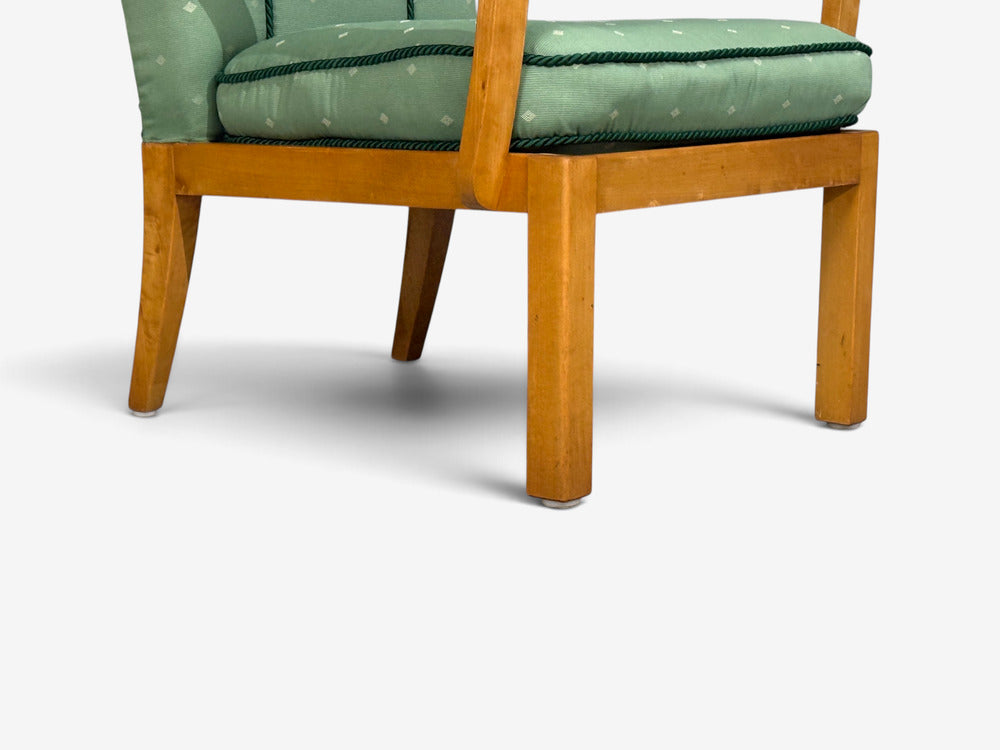 Swedish Modern, Lounge Chairs, Hardwood, Fabric, Sweden, 1940s