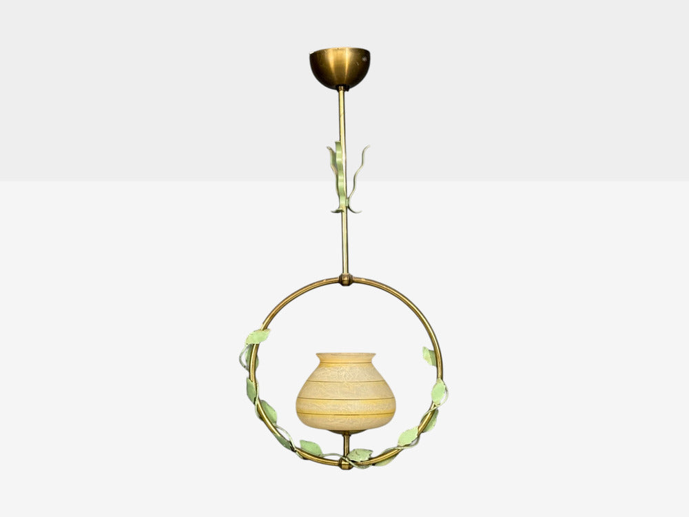Nybro Armaturfabrik, Pendant Light, Brass, Metal, Sweden, 1950s