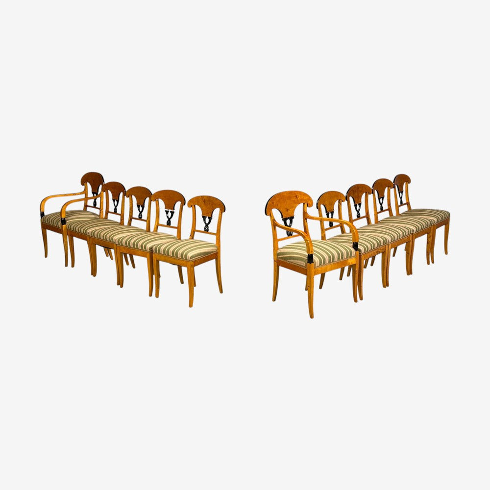 Neoclassical, Ten Dining Chairs, Ebonized Wood, Beech, Austria, 1970s