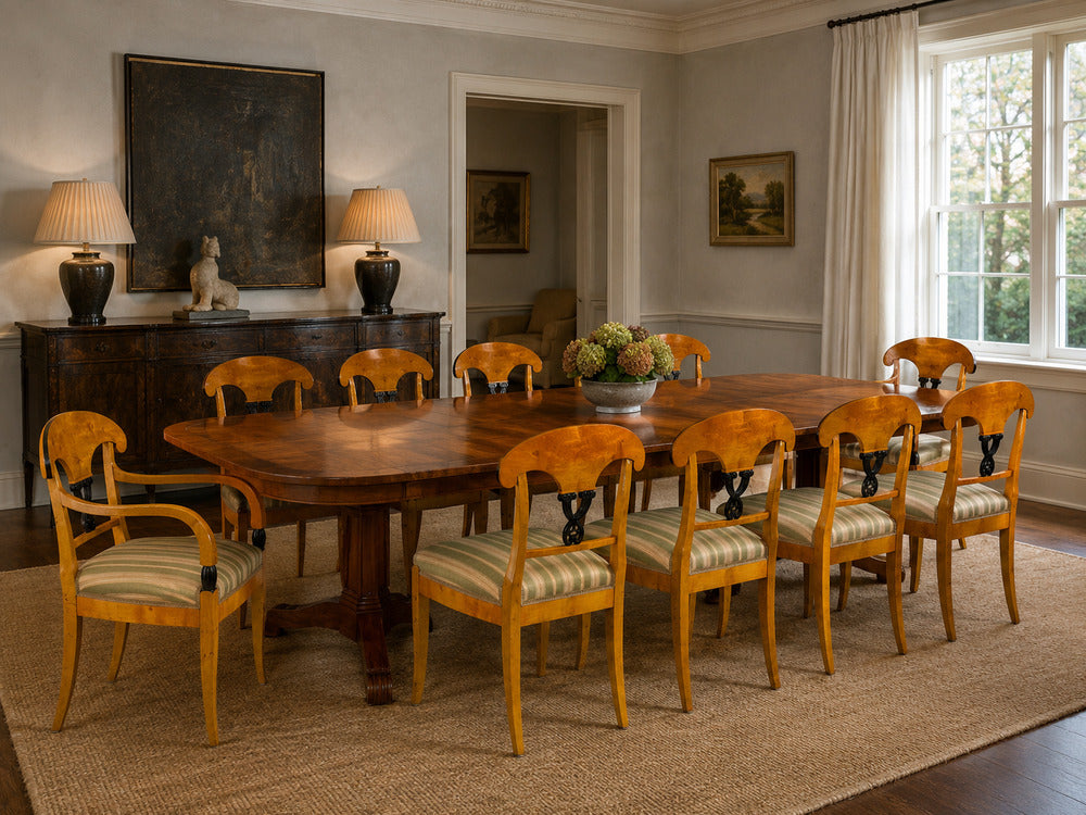 Neoclassical, Ten Dining Chairs, Ebonized Wood, Beech, Austria, 1970s