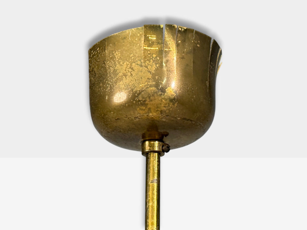 Danish Moden, Pendant Light, Polished Brass, Opal Glass, Denmark, 1950s