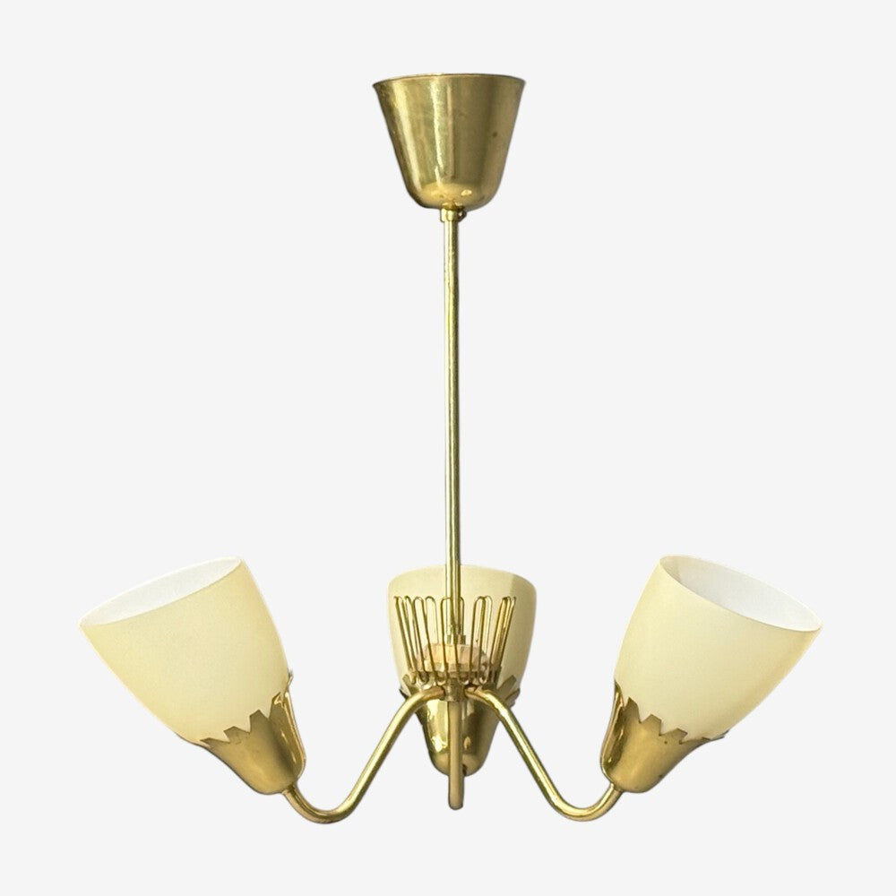 Hans Bergstrom attr, Pendant Light, Brass, Glass, Sweden, 1940s