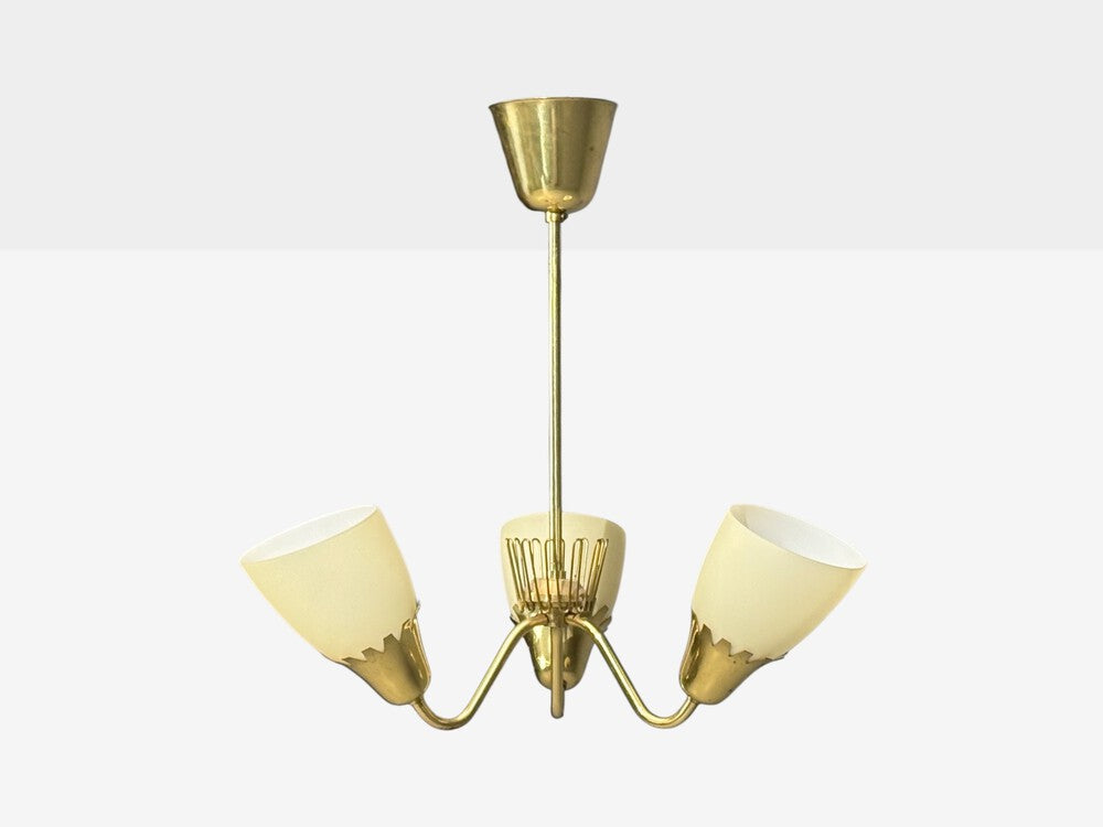 Hans Bergstrom attr, Pendant Light, Brass, Glass, Sweden, 1940s