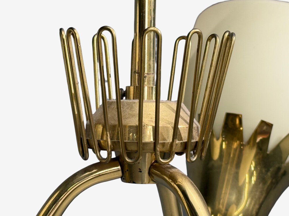 Hans Bergstrom attr, Pendant Light, Brass, Glass, Sweden, 1940s