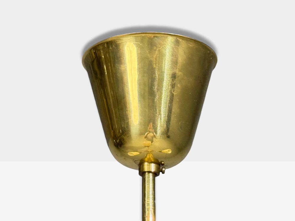Hans Bergstrom attr, Pendant Light, Brass, Glass, Sweden, 1940s