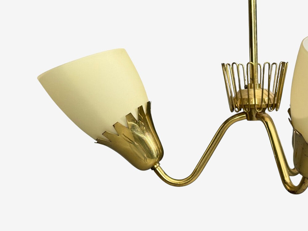 Hans Bergstrom attr, Pendant Light, Brass, Glass, Sweden, 1940s