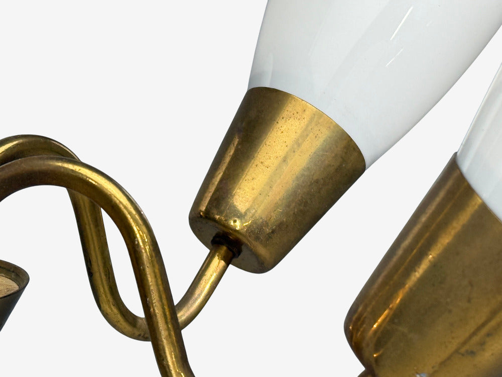 Itsu, Finnish Modern, Chandelier, Brass, Glass, Finland, 1940s