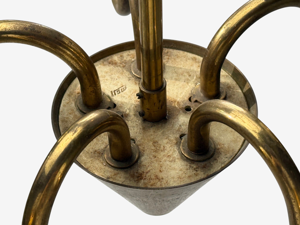 Itsu, Finnish Modern, Chandelier, Brass, Glass, Finland, 1940s