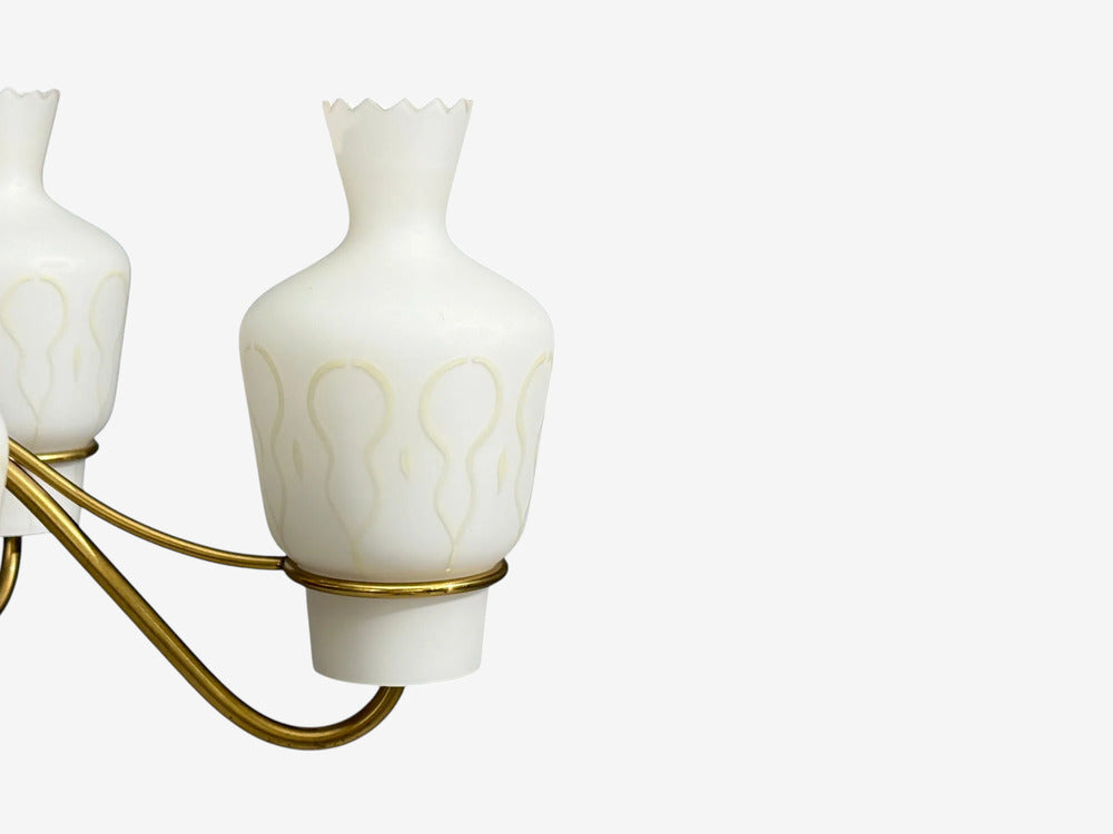 Swedish Modern, Chandelier, Brass, Mahogany, Glass, Sweden, 1940s