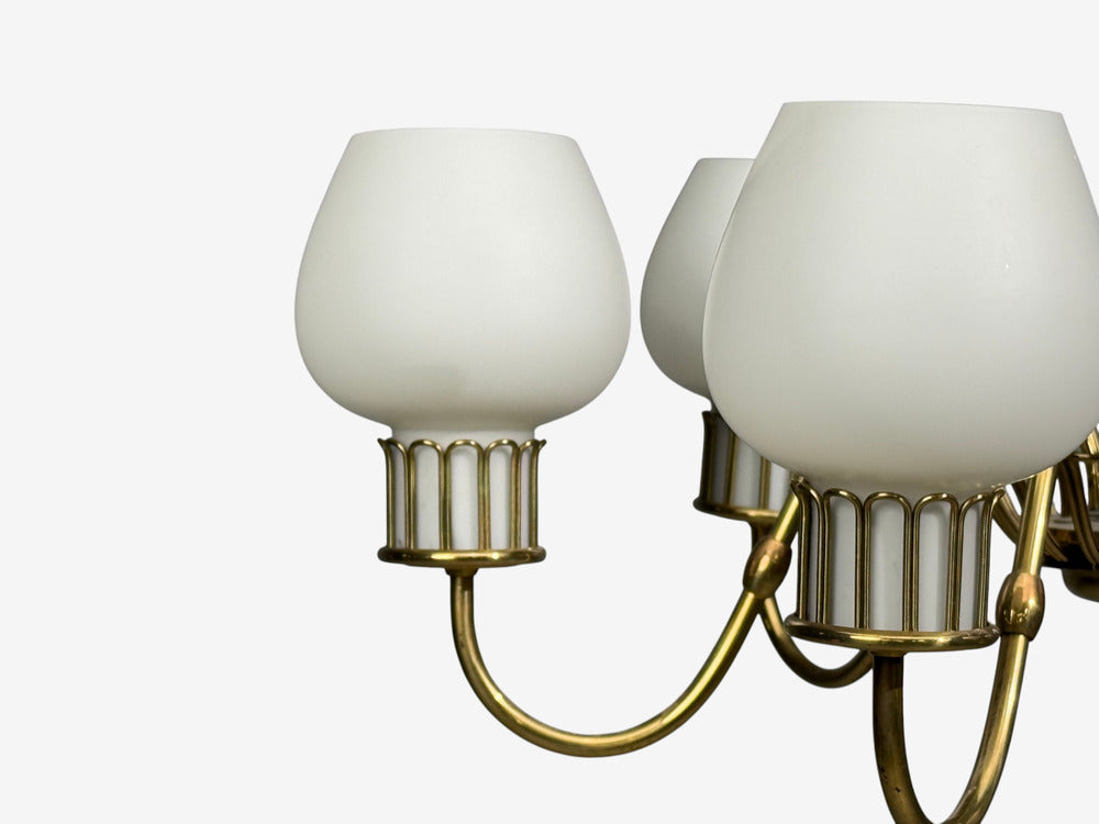 Danish Modern, Chandelier, Brass, String, Glass, Denmark, 1960s