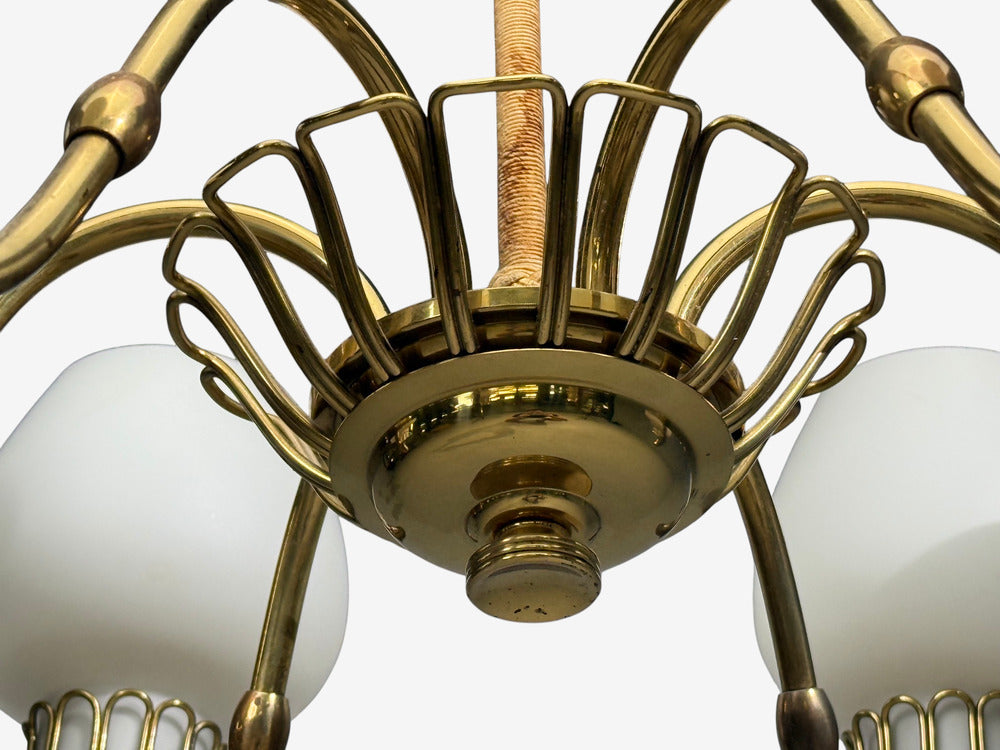 Danish Modern, Chandelier, Brass, String, Glass, Denmark, 1960s