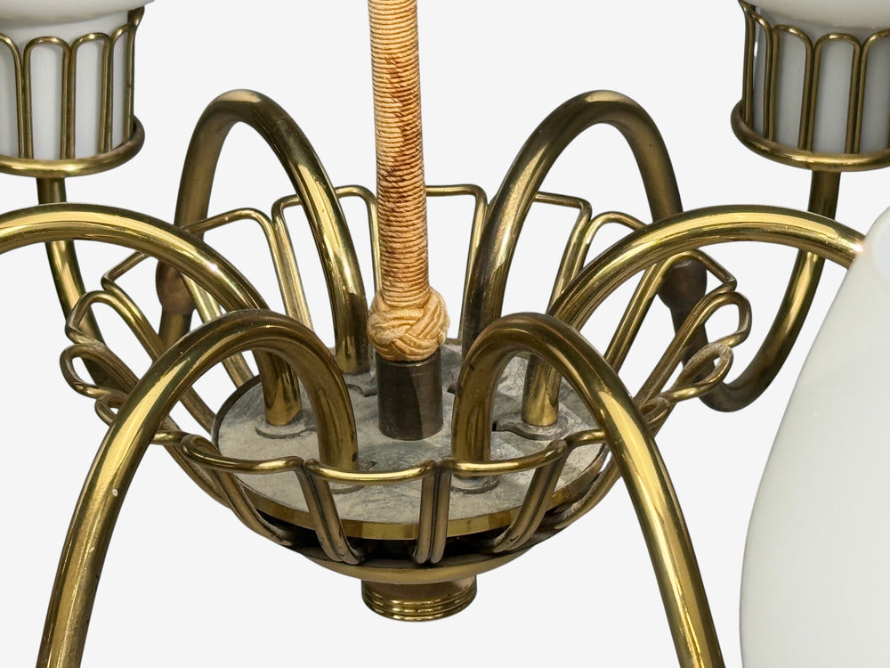 Danish Modern, Chandelier, Brass, String, Glass, Denmark, 1960s