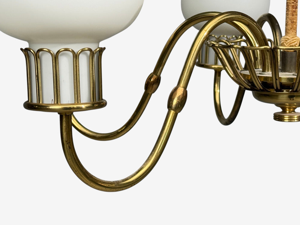 Danish Modern, Chandelier, Brass, String, Glass, Denmark, 1960s