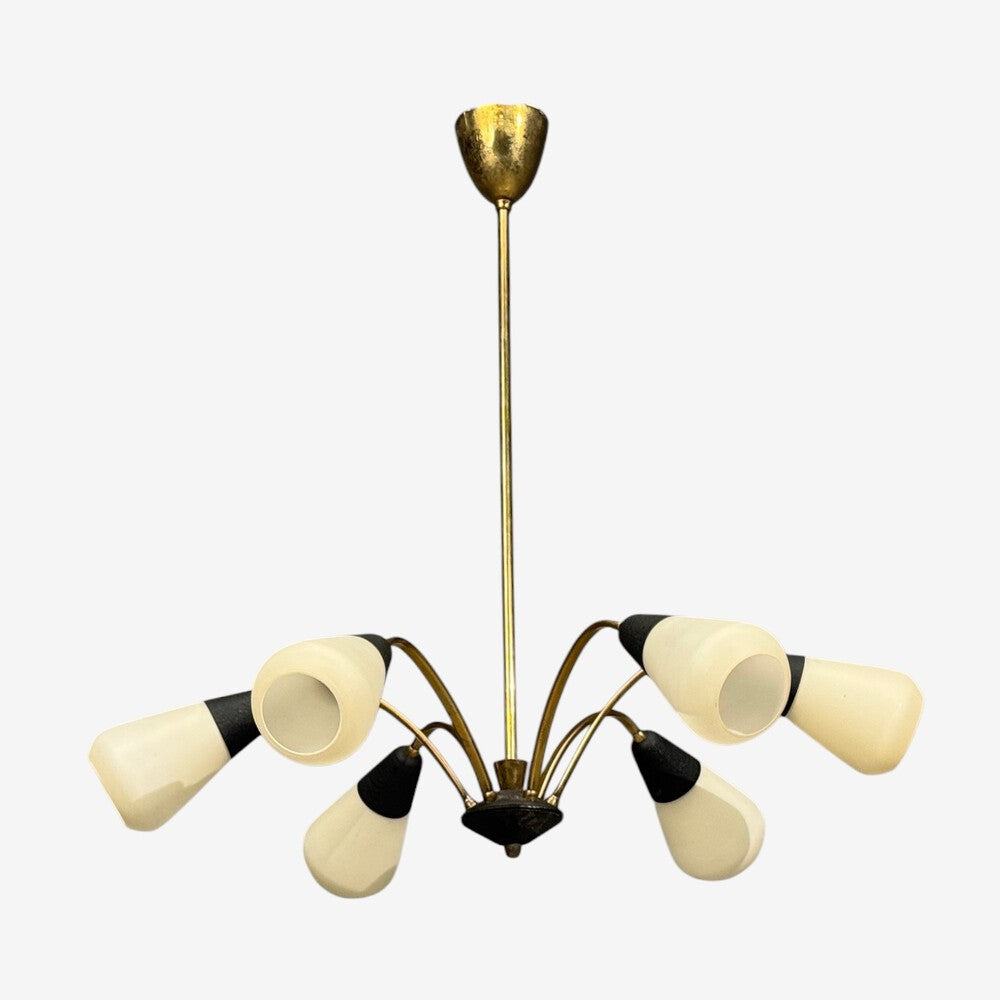 Sputnik Style, Chandelier, Brass, Enameled Metal, Glass, Germany, 1960s