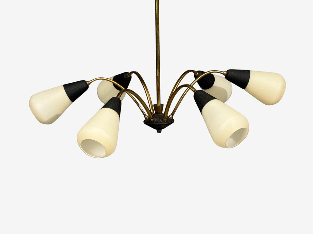 Sputnik Style, Chandelier, Brass, Enameled Metal, Glass, Germany, 1960s