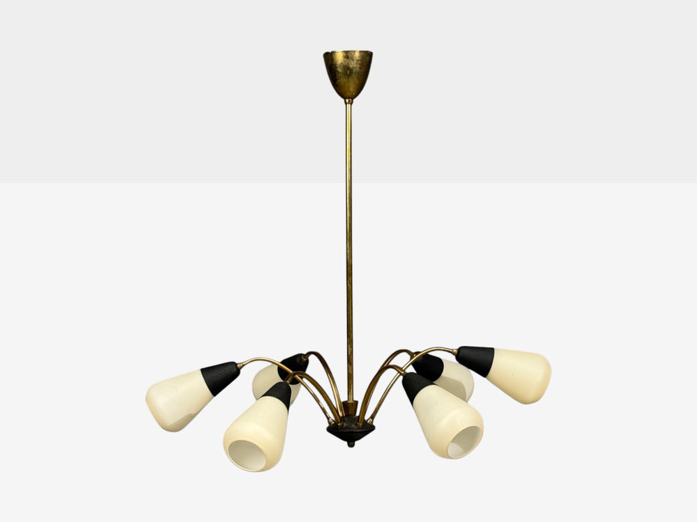 Sputnik Style, Chandelier, Brass, Enameled Metal, Glass, Germany, 1960s