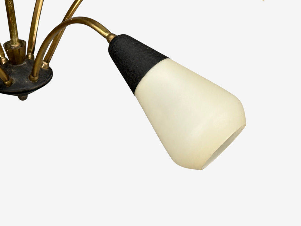 Sputnik Style, Chandelier, Brass, Enameled Metal, Glass, Germany, 1960s