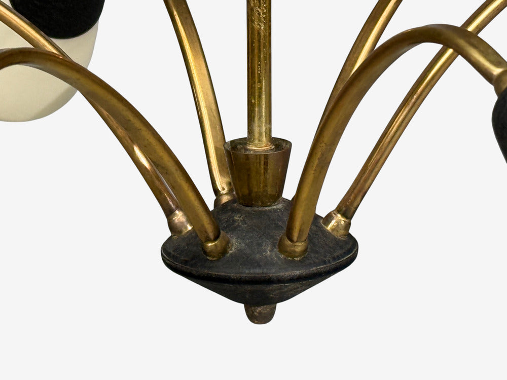 Sputnik Style, Chandelier, Brass, Enameled Metal, Glass, Germany, 1960s