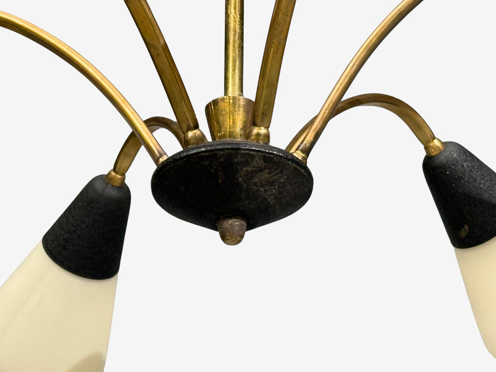 Sputnik Style, Chandelier, Brass, Enameled Metal, Glass, Germany, 1960s