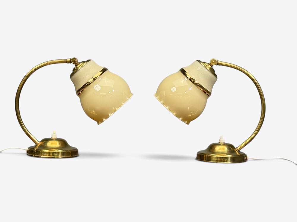 Itsu Oy, Table Lamps, Polished Brass, Glass, Finland, 1950s